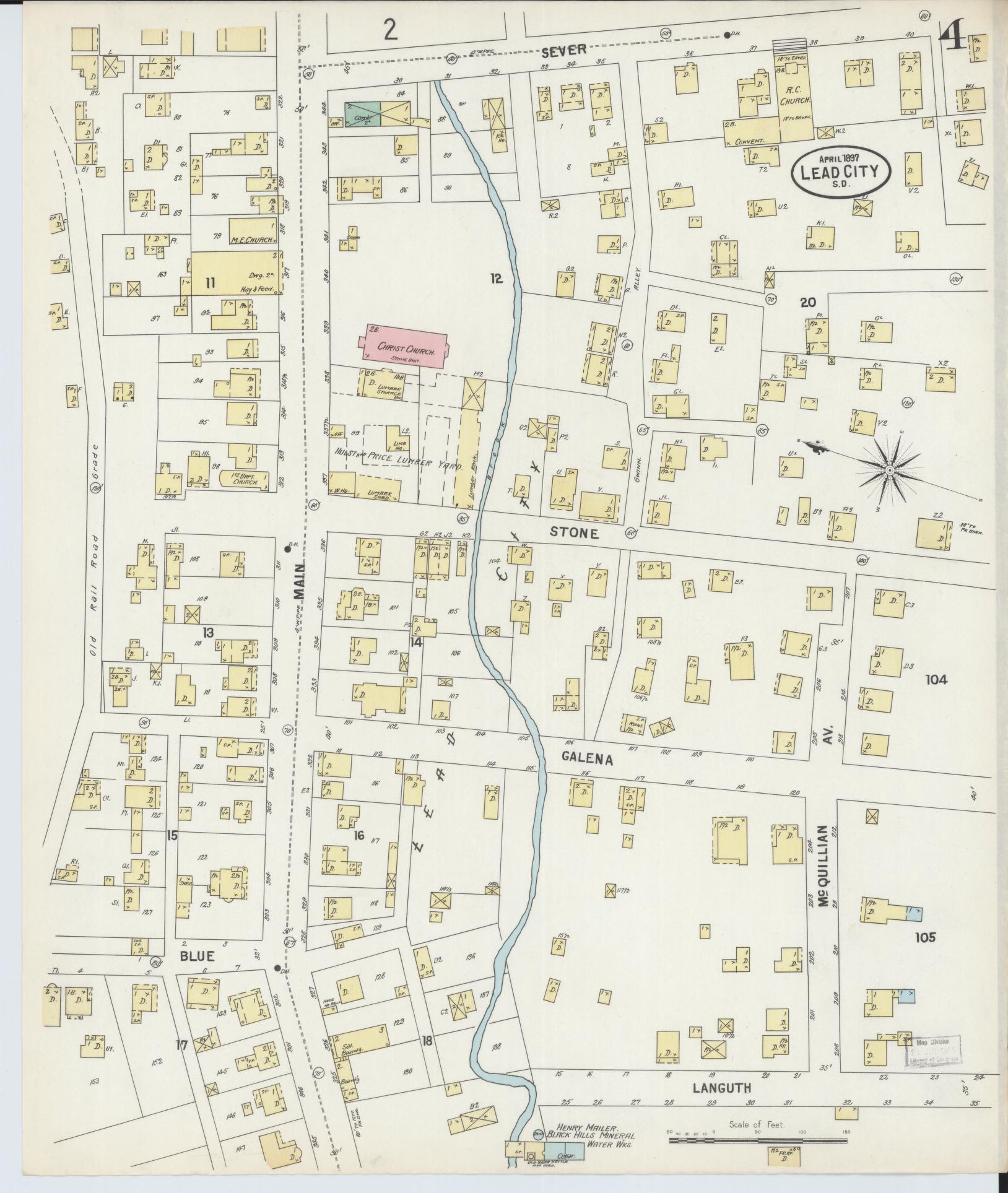 Sanborn Fire Insurance Map from Lead, Lawrence County, South Dakota (1897), Sheet #0004 - Complete Map Set gallery image, historic Sanborn map, vintage wall art, South Dakota South Dakota