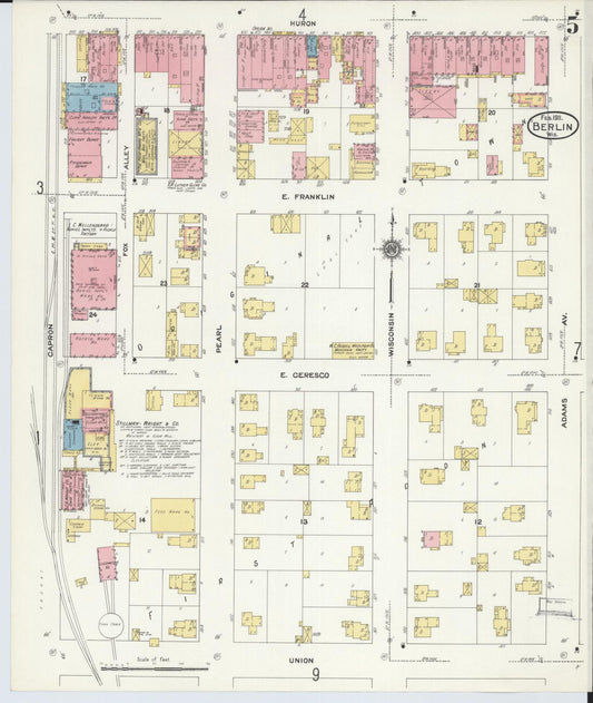 Sanborn Fire Insurance Map from Berlin, Green Lake County, Wisconsin (1911), Sheet #0005 - Historic Sanborn Fire Insurance Map Print, vintage old map wall art, antique decor, genealogy gift, Wisconsin Wisconsin map