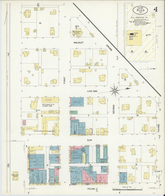 Sanborn Fire Insurance Map from Hico, Hamilton County, Texas (1907), Sheet #0004 - Historic Sanborn Fire Insurance Map Print, vintage old map wall art, antique decor, genealogy gift, Texas Texas map