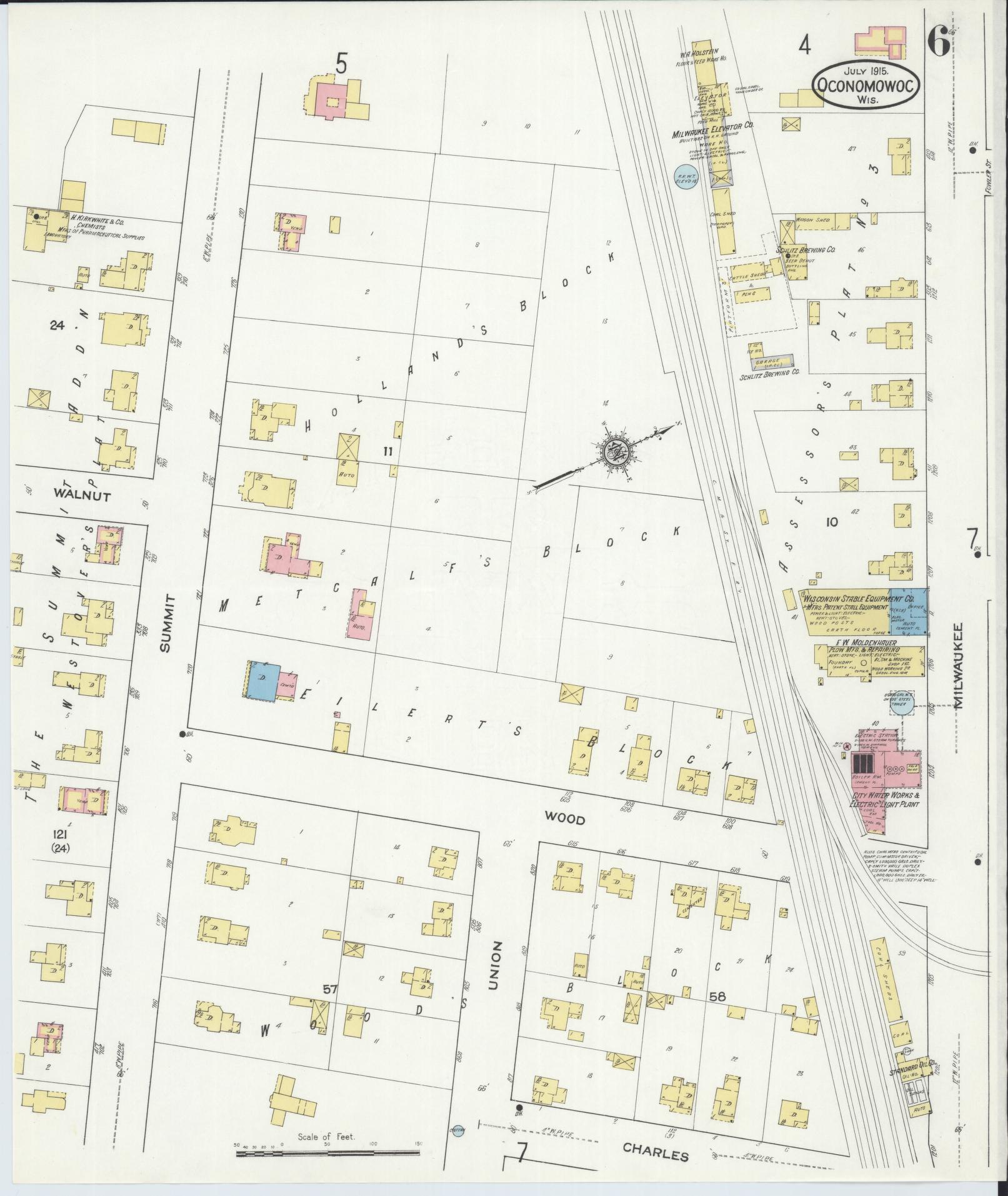 Sanborn Fire Insurance Map from Oconomowoc, Waukesha County, Wisconsin (1915), Sheet #0006 - Complete Map Set gallery image, historic Sanborn map, vintage wall art, Wisconsin Wisconsin