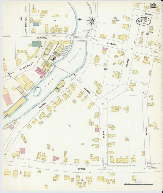 Sanborn Fire Insurance Map from Malone, Franklin County, New York (1908), Sheet #0012 - Historic Sanborn Fire Insurance Map Print, vintage old map wall art, antique decor, genealogy gift, New York New York map