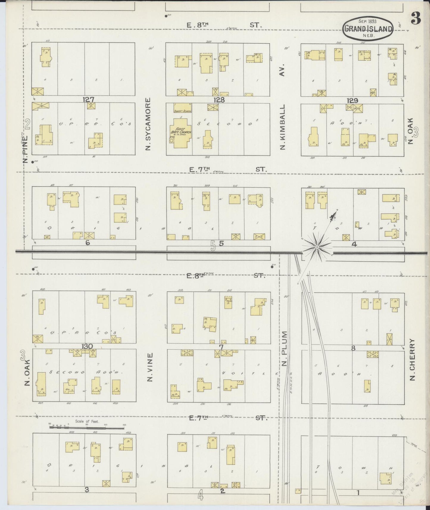 Sanborn Fire Insurance Map from Grand Island, Hall County, Nebraska (1893), Sheet #0003 - Complete Map Set gallery image, historic Sanborn map, vintage wall art, Nebraska Nebraska