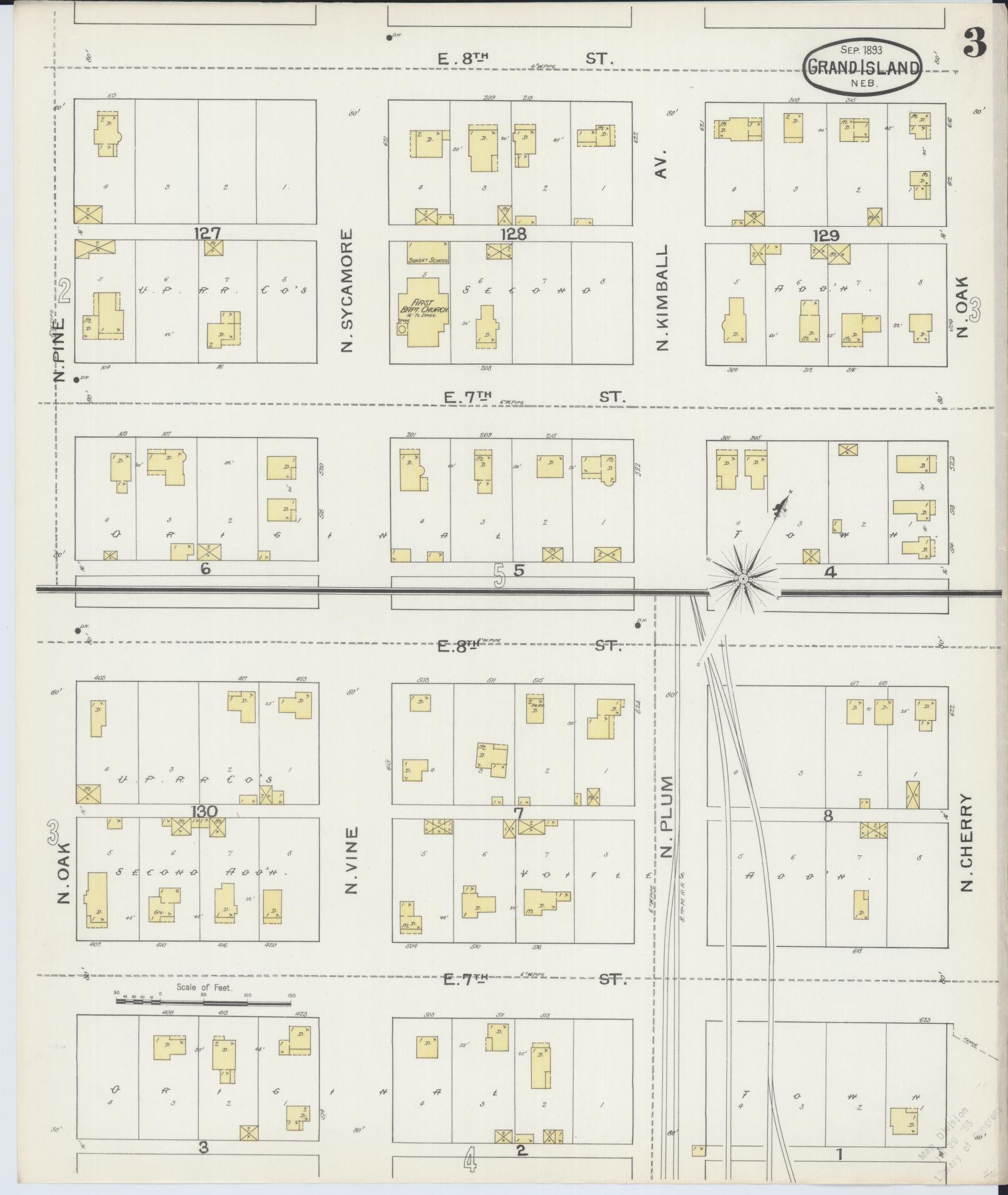 Sanborn Fire Insurance Map from Grand Island, Hall County, Nebraska (1893), Sheet #0003 - Complete Map Set gallery image, historic Sanborn map, vintage wall art, Nebraska Nebraska