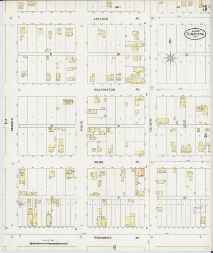 Sanborn Fire Insurance Map from Tomahawk, Lincoln County, Wisconsin (1898), Sheet #0003 - Historic Sanborn Fire Insurance Map Print, vintage old map wall art, antique decor, genealogy gift, Wisconsin Wisconsin map