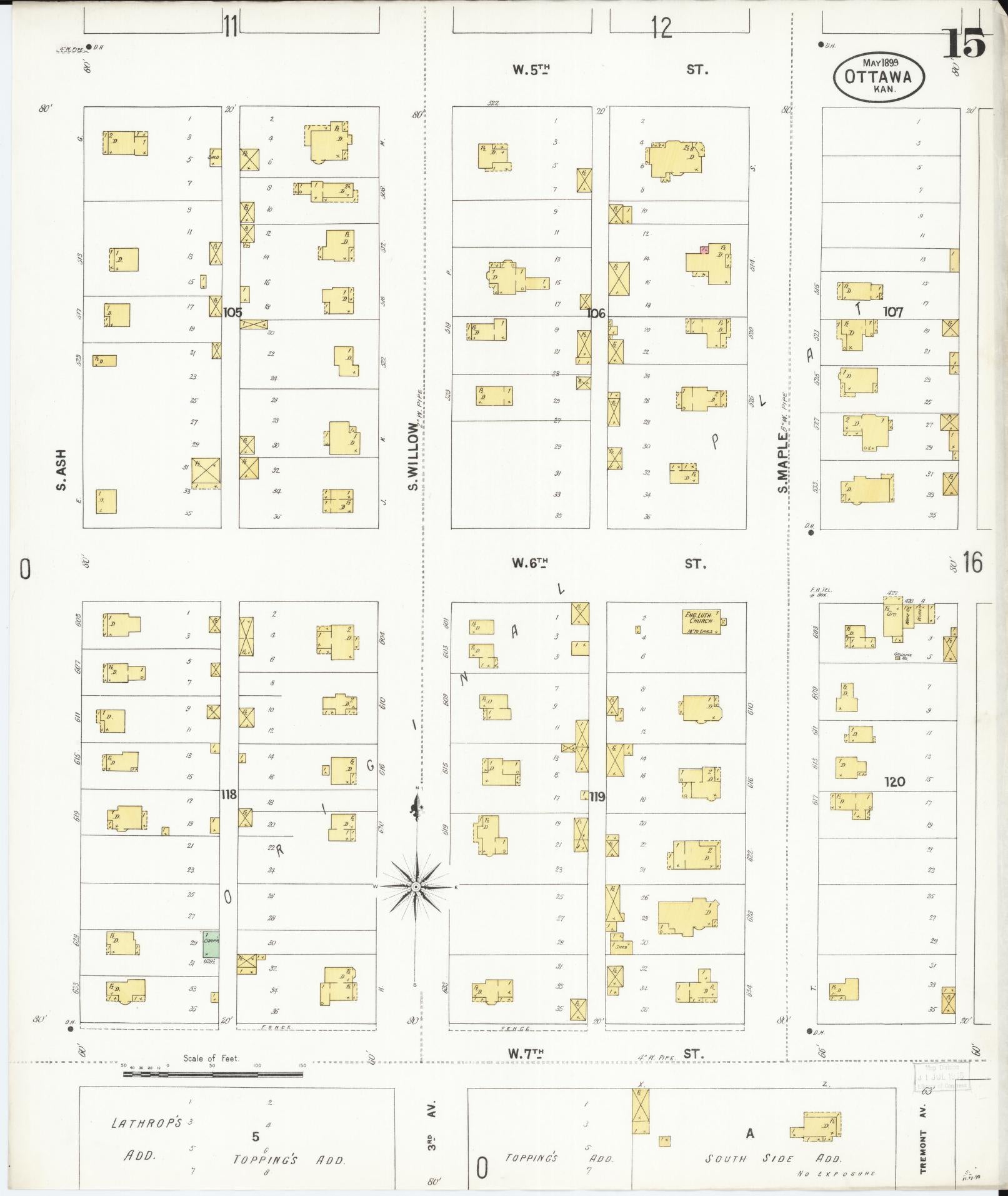 Sanborn Fire Insurance Map from Ottawa, Franklin County, Kansas (1899), Sheet #0015 - Complete Map Set gallery image, historic Sanborn map, vintage wall art, Kansas Kansas