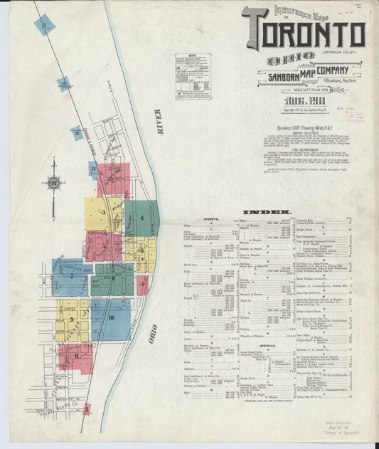 Sanborn Fire Insurance Map from Toronto, Jefferson County, Ohio (1911), Sheet #0001 - Historic Sanborn Fire Insurance Map Print, vintage old map wall art, antique decor, genealogy gift, Ohio Ohio map