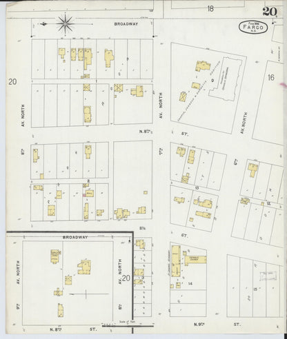 Sanborn Fire Insurance Map from Fargo, Cass County, North Dakota (1896), Sheet #0020 - Complete Map Set gallery image, historic Sanborn map, vintage wall art, North Dakota North Dakota