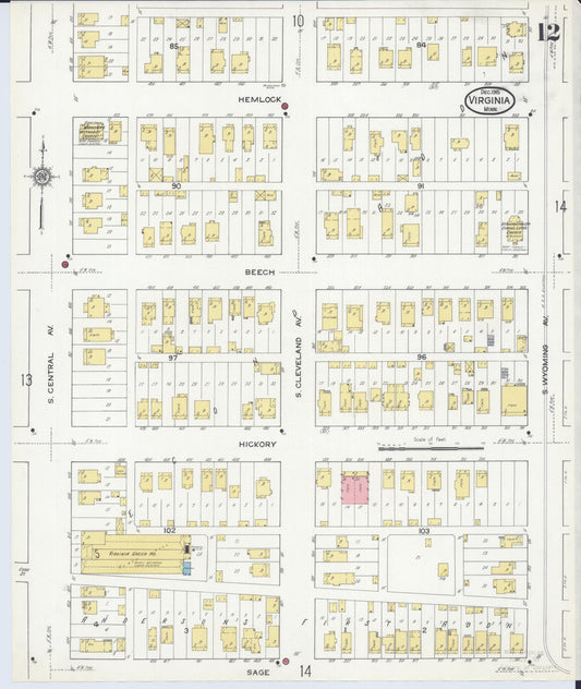Sanborn Fire Insurance Map from Virginia, Saint Louis County, Minnesota (1915), Sheet #0012 - Historic Sanborn Fire Insurance Map Print, vintage old map wall art, antique decor, genealogy gift, Minnesota Minnesota map