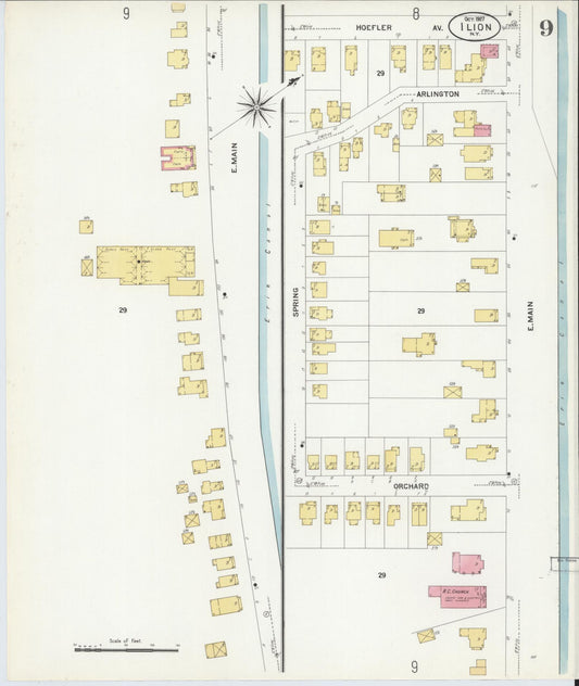 Sanborn Fire Insurance Map from Ilion, Herkimer County, New York (1907), Sheet #0009 - Historic Sanborn Fire Insurance Map Print, vintage old map wall art, antique decor, genealogy gift, New York New York map