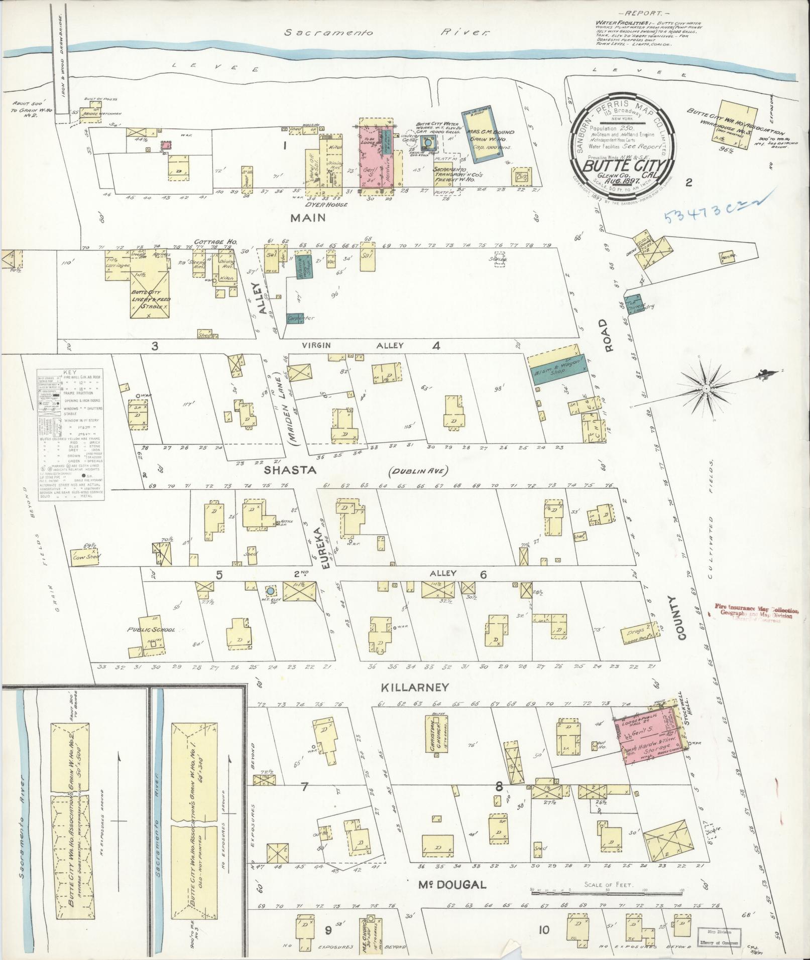Sanborn Fire Insurance Map from Butte City, Glenn County, California (1897), Sheet #0001 - Historic Sanborn Fire Insurance Map Print, vintage old map wall art, antique decor, genealogy gift, California California map