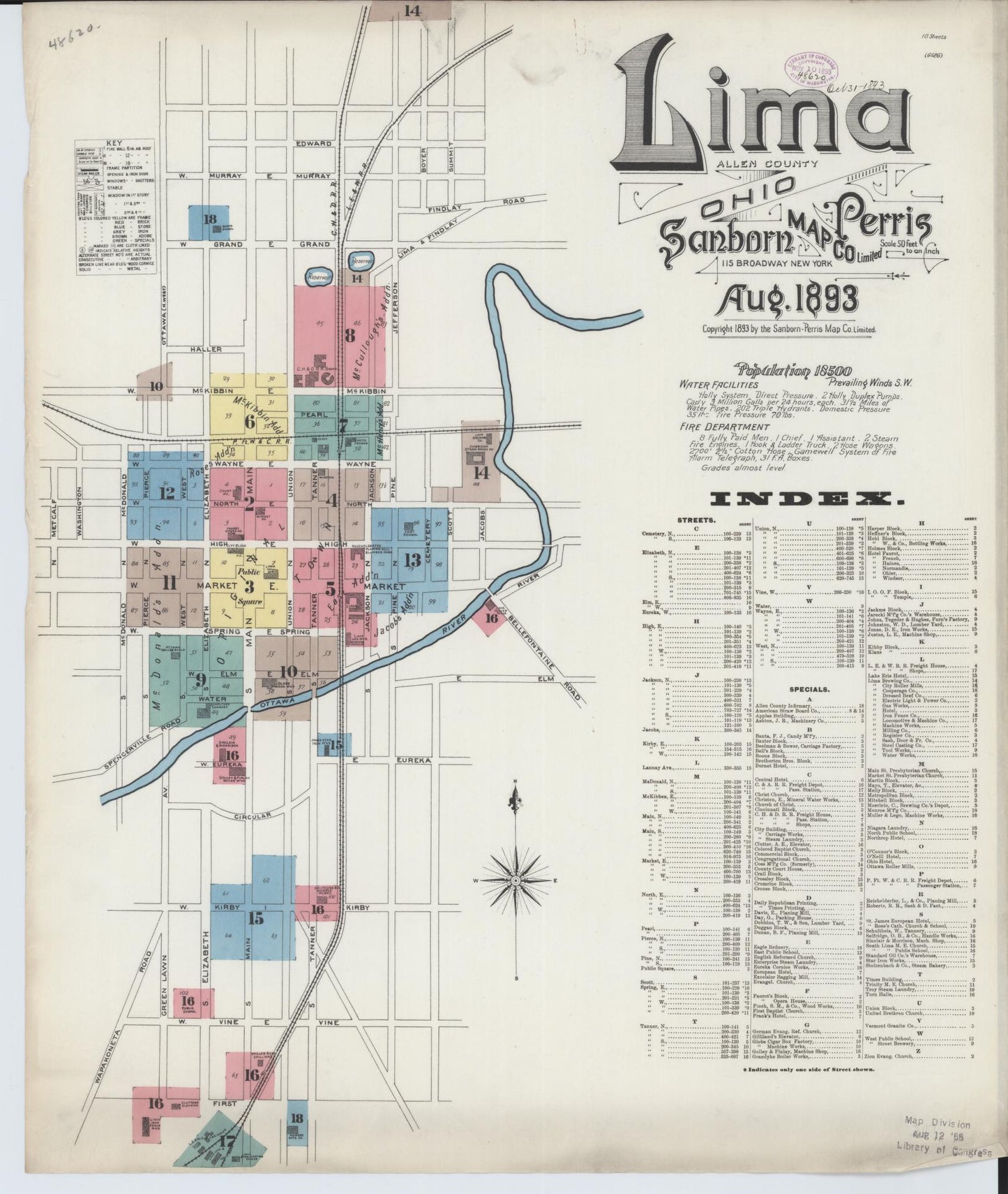 Sanborn Fire Insurance Map from Lima, Allen County, Ohio (1893), Sheet #0001 - Historic Sanborn Fire Insurance Map Print, vintage old map wall art, antique decor, genealogy gift, Ohio Ohio map