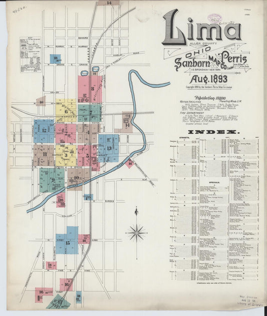 Sanborn Fire Insurance Map from Lima, Allen County, Ohio (1893), Sheet #0001 - Historic Sanborn Fire Insurance Map Print, vintage old map wall art, antique decor, genealogy gift, Ohio Ohio map