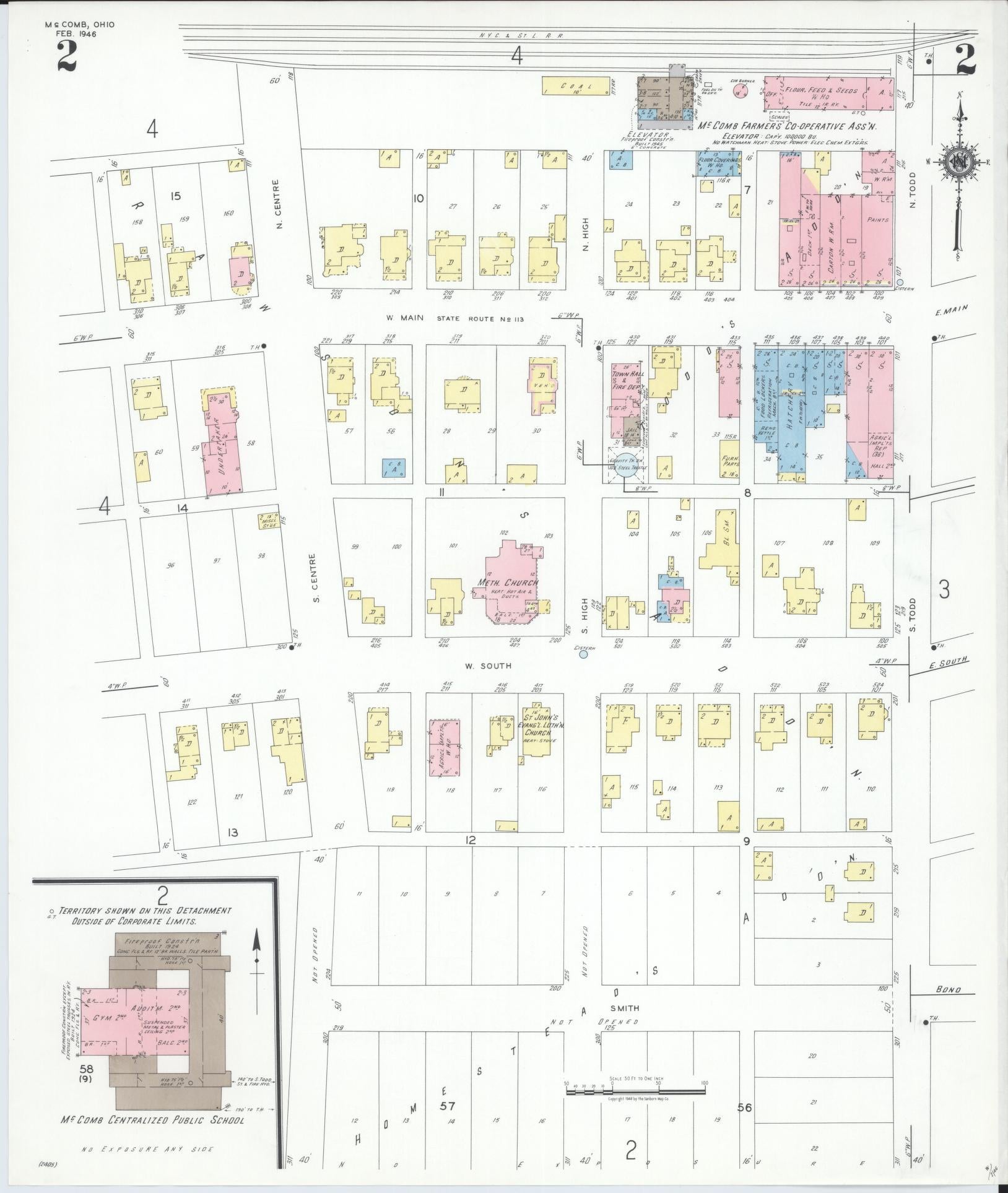 Sanborn Fire Insurance Map from McComb, Hancock County, Ohio (1946), Sheet #0002 - Complete Map Set gallery image, historic Sanborn map, vintage wall art, Ohio Ohio