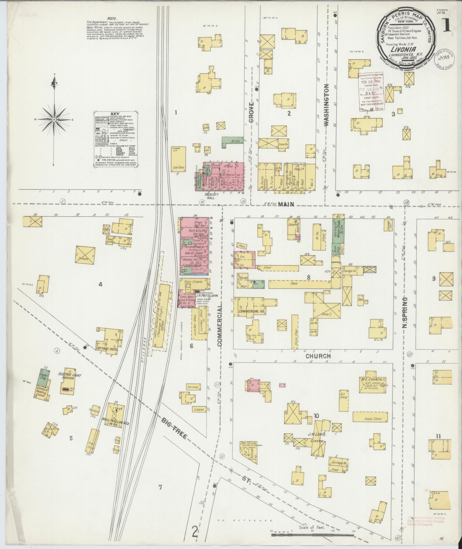 Sanborn Fire Insurance Map from Livonia, Livingston County, New York. (1900) – Historic Sanborn Fire Insurance Map Print
