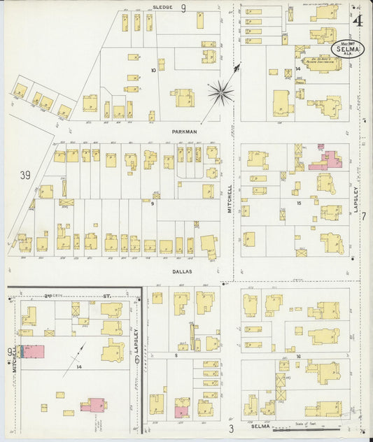Sanborn Fire Insurance Map from Selma, Dallas County, Alabama (1907), Sheet #0004 - Historic Sanborn Fire Insurance Map Print, vintage old map wall art, antique decor, genealogy gift, Alabama Alabama map