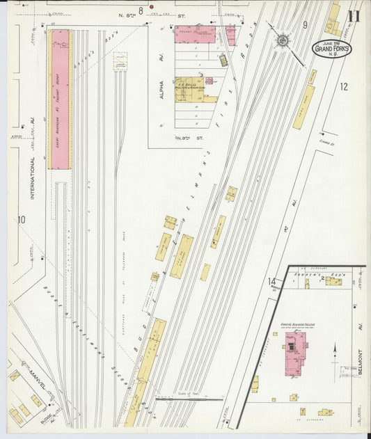 Sanborn Fire Insurance Map from Grand Forks, Grand Forks County, North Dakota (1916), Sheet #0011 - Historic Sanborn Fire Insurance Map Print, vintage old map wall art, antique decor, genealogy gift, North Dakota North Dakota map