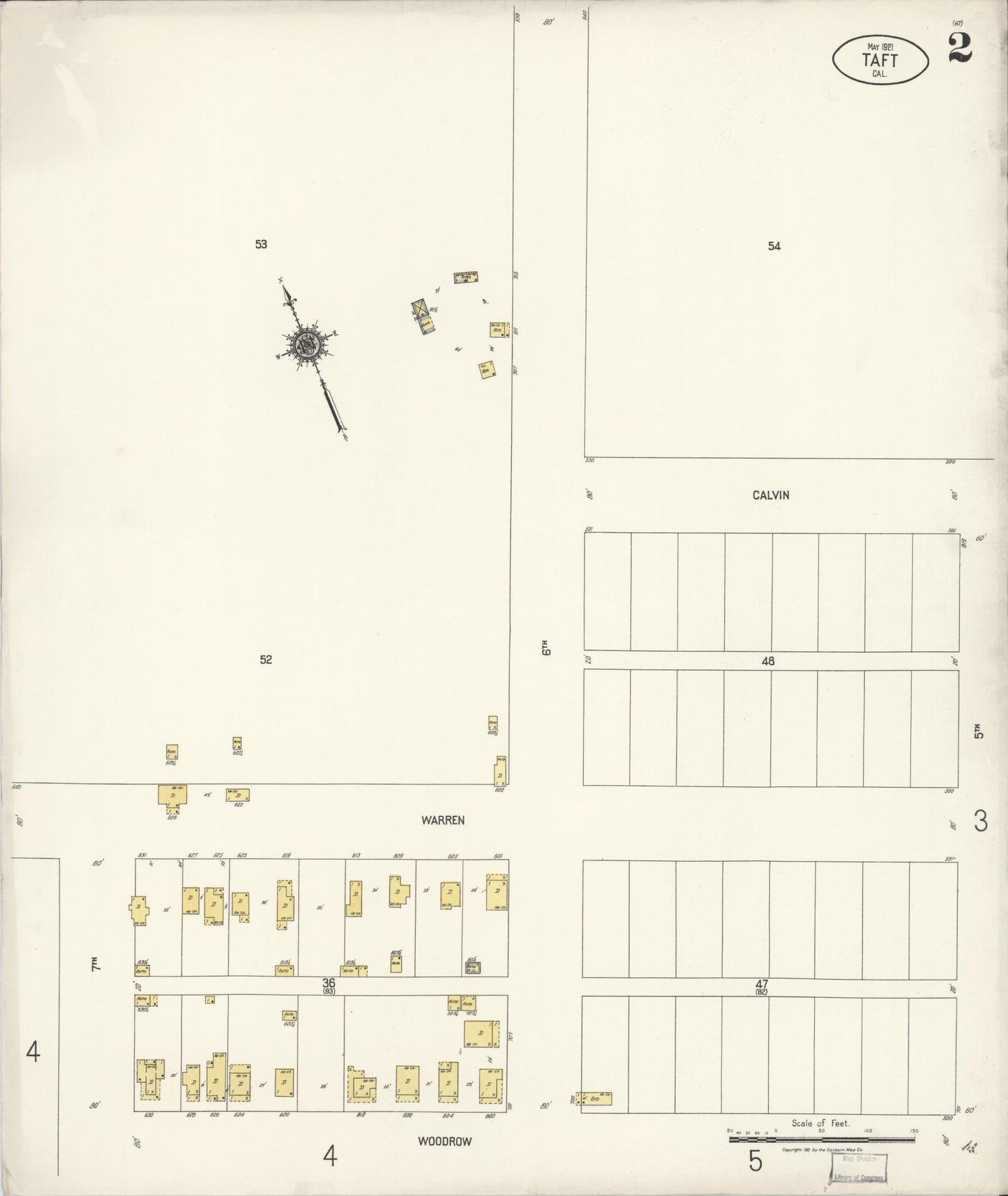 Sanborn Fire Insurance Map from Taft, Kern County, California (1921), Sheet #0002 - Complete Map Set gallery image, historic Sanborn map, vintage wall art, California California