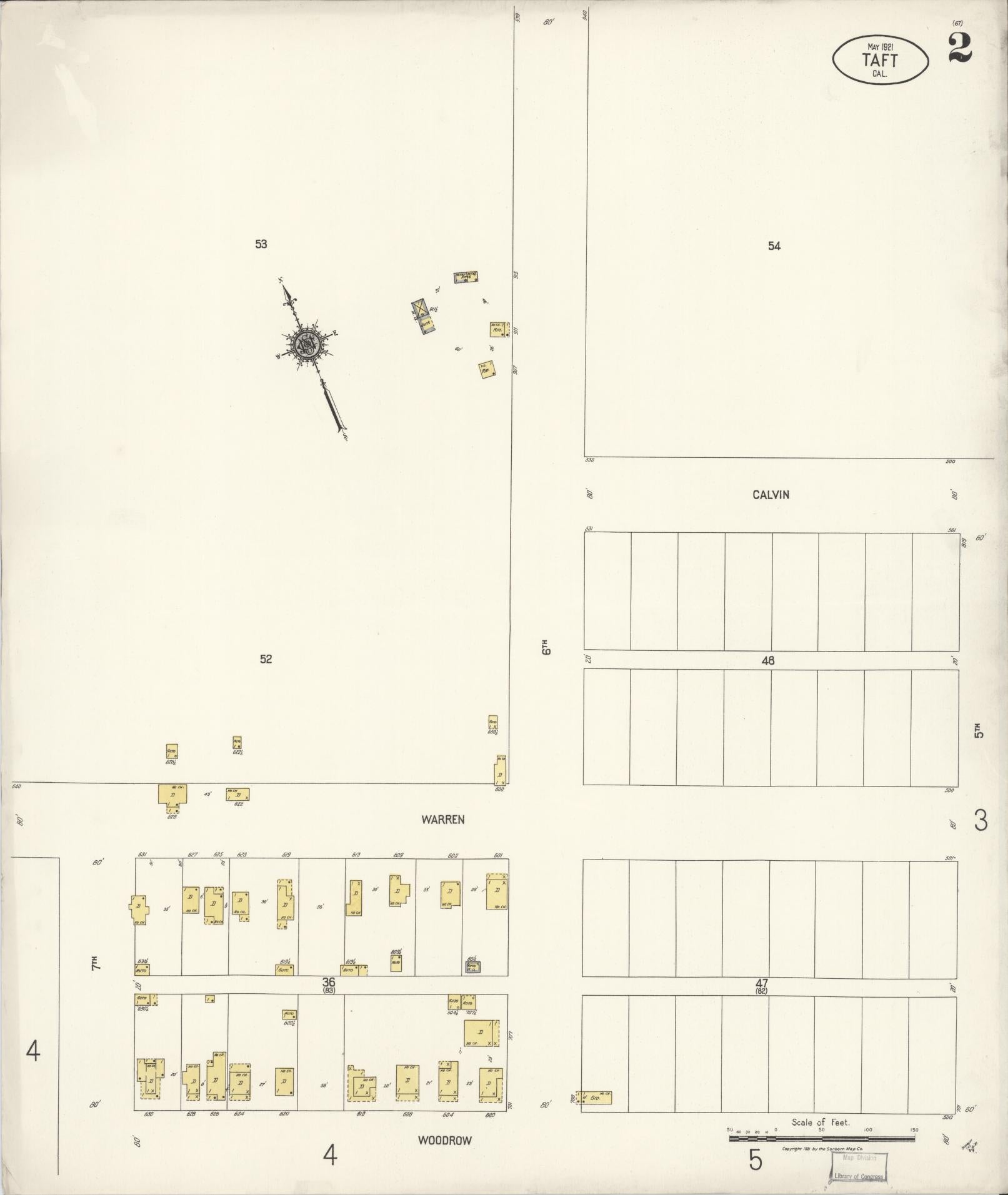 Sanborn Fire Insurance Map from Taft, Kern County, California (1921), Sheet #0002 - Complete Map Set gallery image, historic Sanborn map, vintage wall art, California California