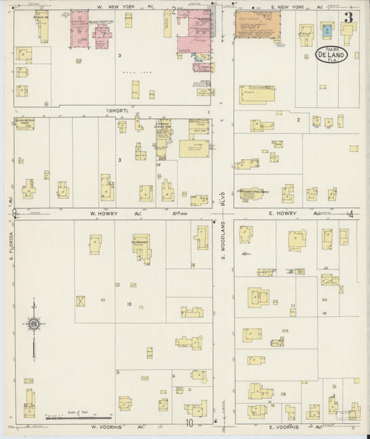 Sanborn Fire Insurance Map from De Land, Volusia County, Florida (1915), Sheet #0003 - Historic Sanborn Fire Insurance Map Print, vintage old map wall art, antique decor, genealogy gift, Florida Florida map