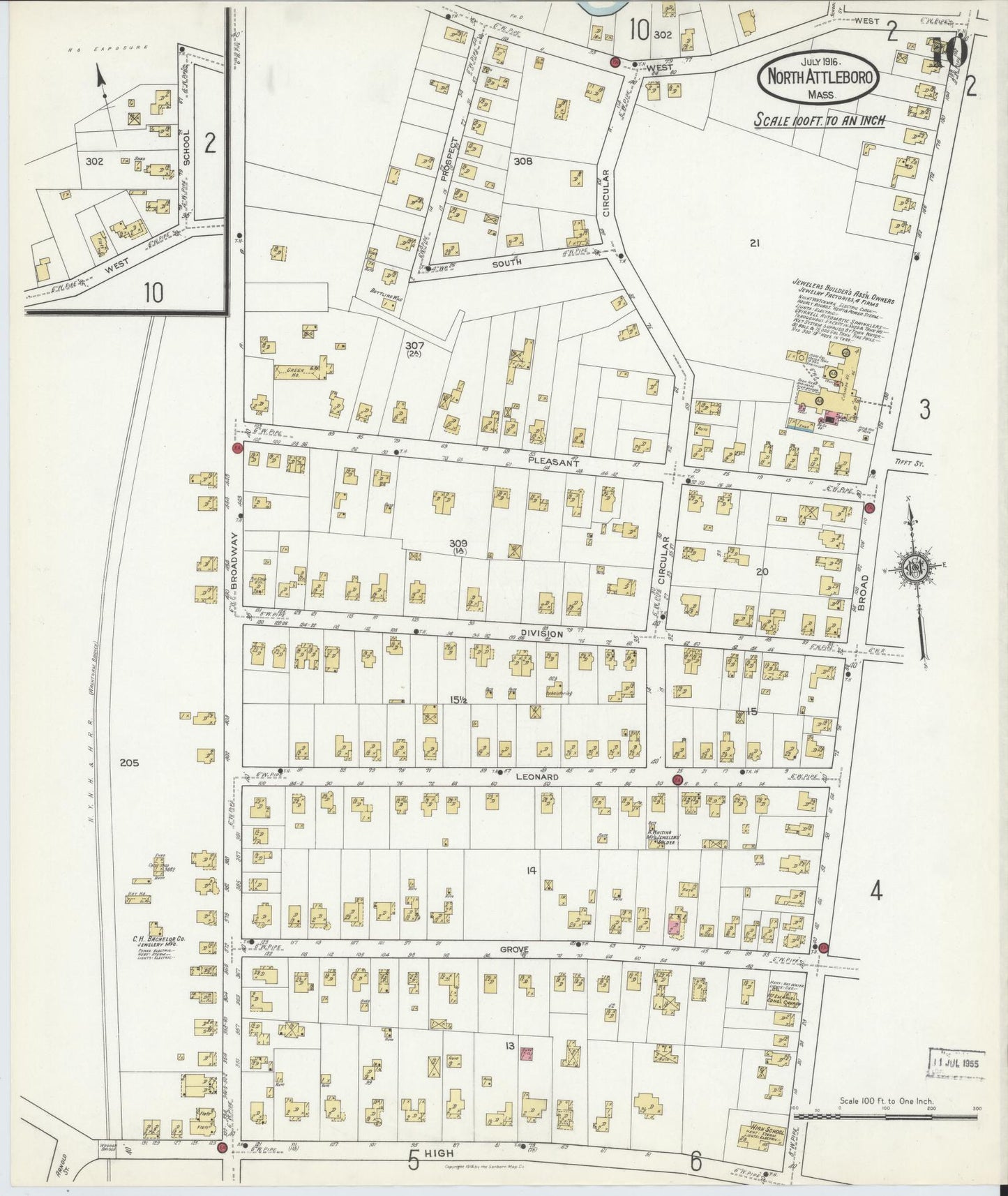 Sanborn Fire Insurance Map from North Attleborough, Bristol County, Massachusetts (1916), Sheet #0010 - Historic Sanborn Fire Insurance Map Print, vintage old map wall art, antique decor, genealogy gift, Massachusetts Massachusetts map