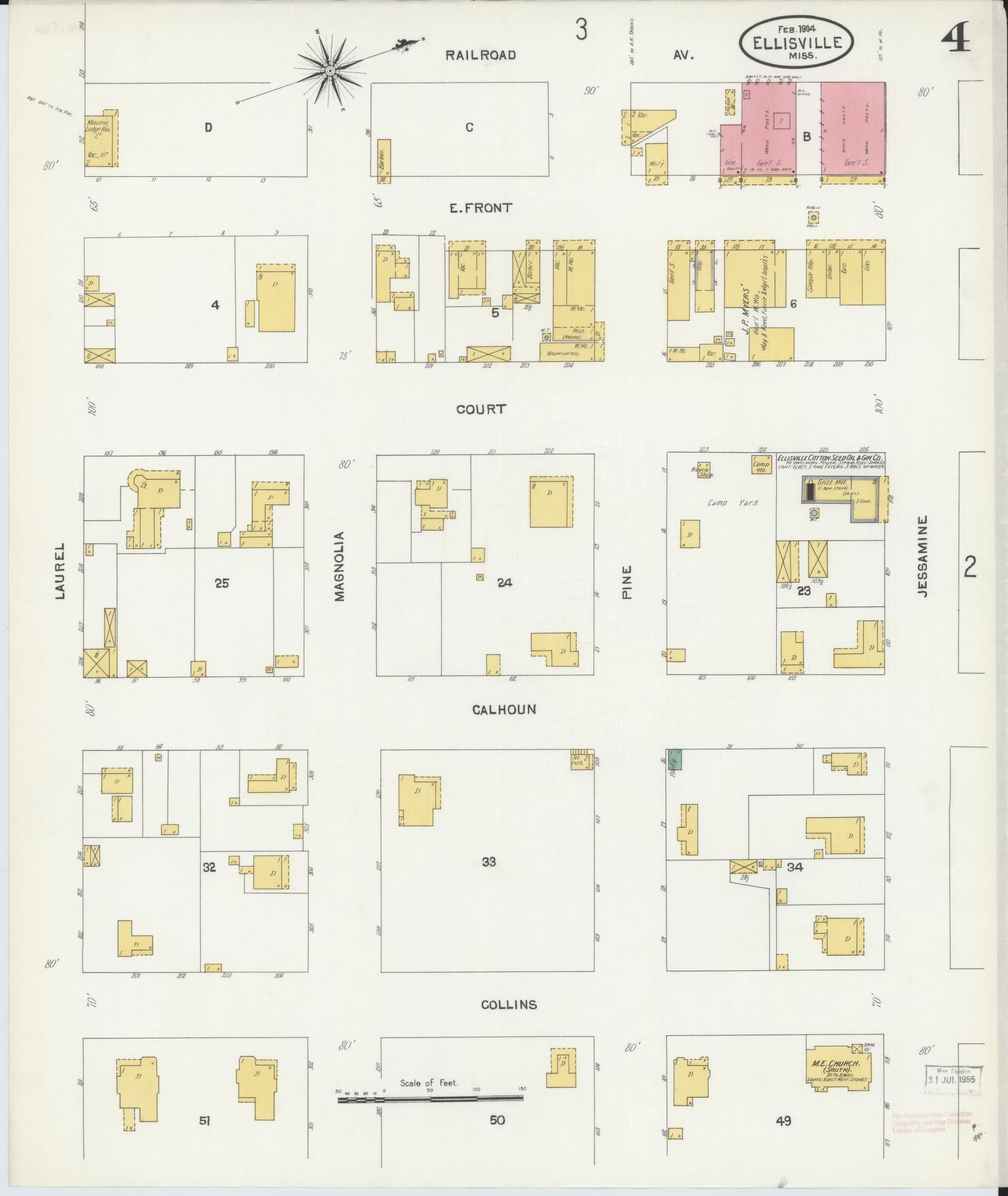Sanborn Fire Insurance Map from Ellisville, Jones County, Mississippi (1904), Sheet #0004 - Historic Sanborn Fire Insurance Map Print, vintage old map wall art, antique decor, genealogy gift, Mississippi Mississippi map