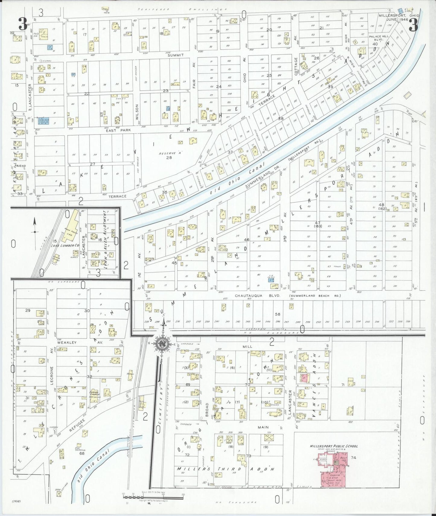 Sanborn Fire Insurance Map from Millersport, Fairfield County, Ohio (1946), Sheet #0003 - Historic Sanborn Fire Insurance Map Print, vintage old map wall art, antique decor, genealogy gift, Ohio Ohio map