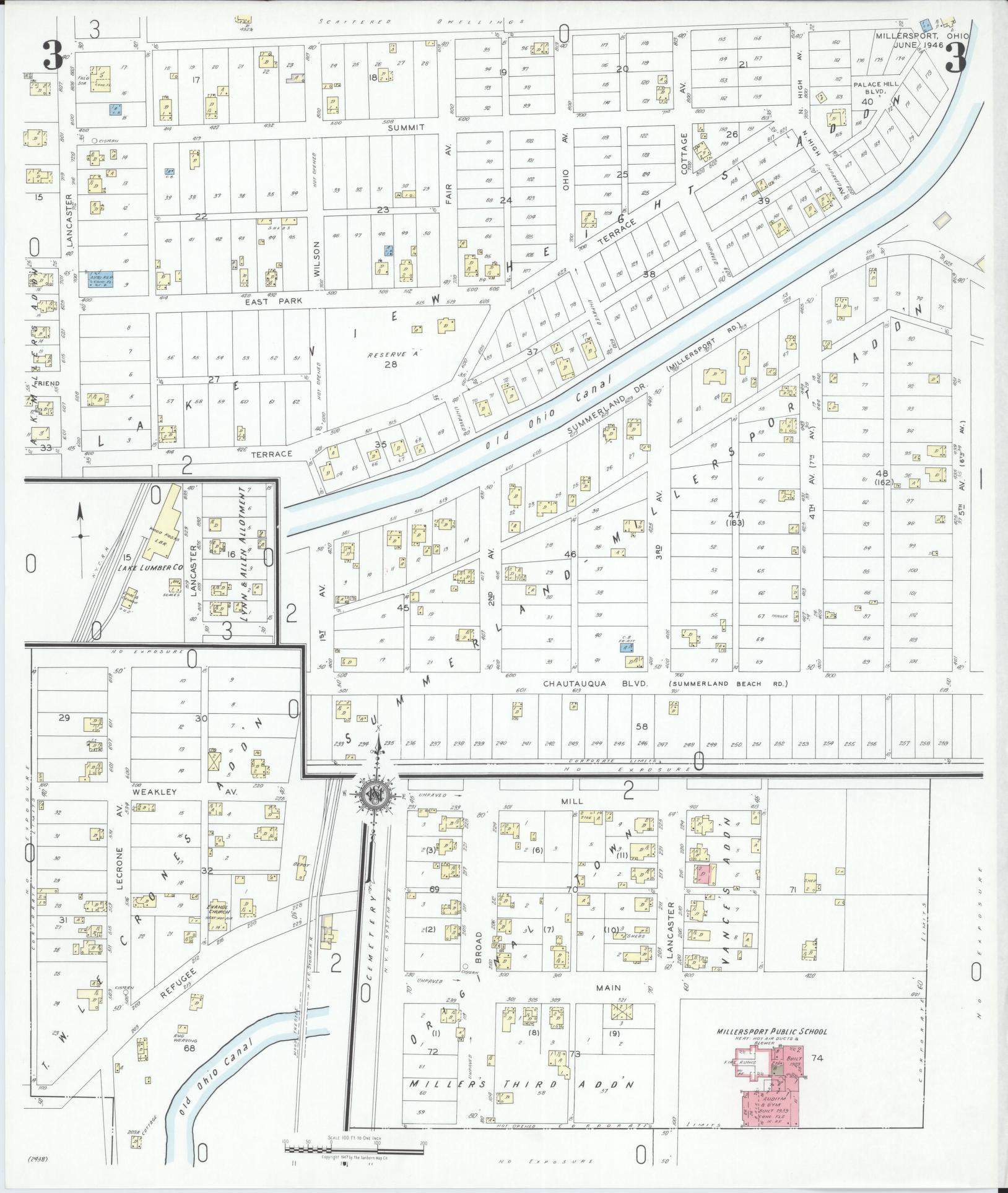 Sanborn Fire Insurance Map from Millersport, Fairfield County, Ohio (1946), Sheet #0003 - Historic Sanborn Fire Insurance Map Print, vintage old map wall art, antique decor, genealogy gift, Ohio Ohio map
