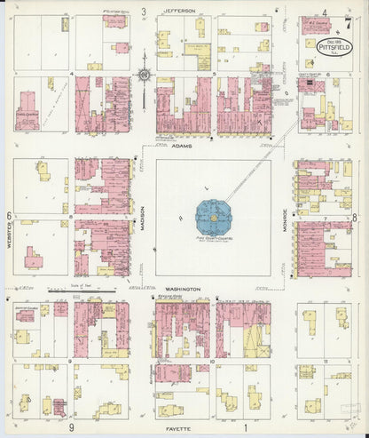 Sanborn Fire Insurance Map from Pittsfield, Pike County, Illinois (1913), Sheet #0007 - Historic Sanborn Fire Insurance Map Print, vintage old map wall art, antique decor, genealogy gift, Illinois Illinois map