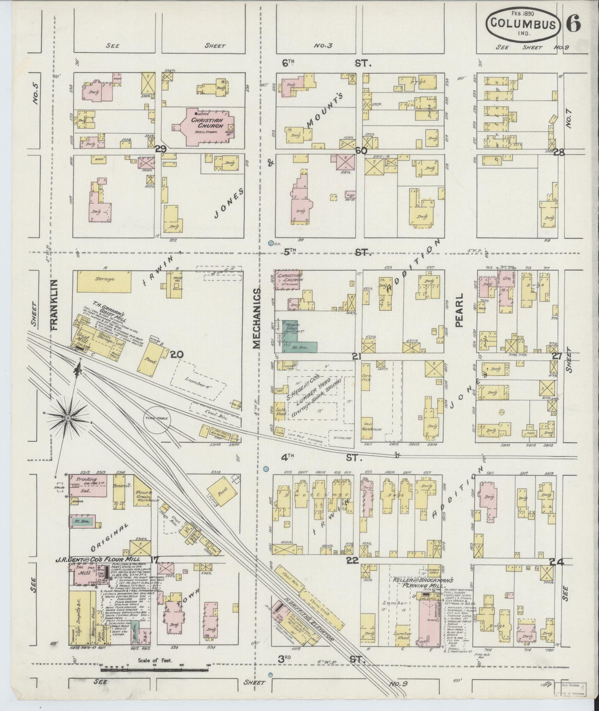 Sanborn Fire Insurance Map from Columbus, Bartholomew County, Indiana (1890), Sheet #0006 - Historic Sanborn Fire Insurance Map Print, vintage old map wall art, antique decor, genealogy gift, Indiana Indiana map