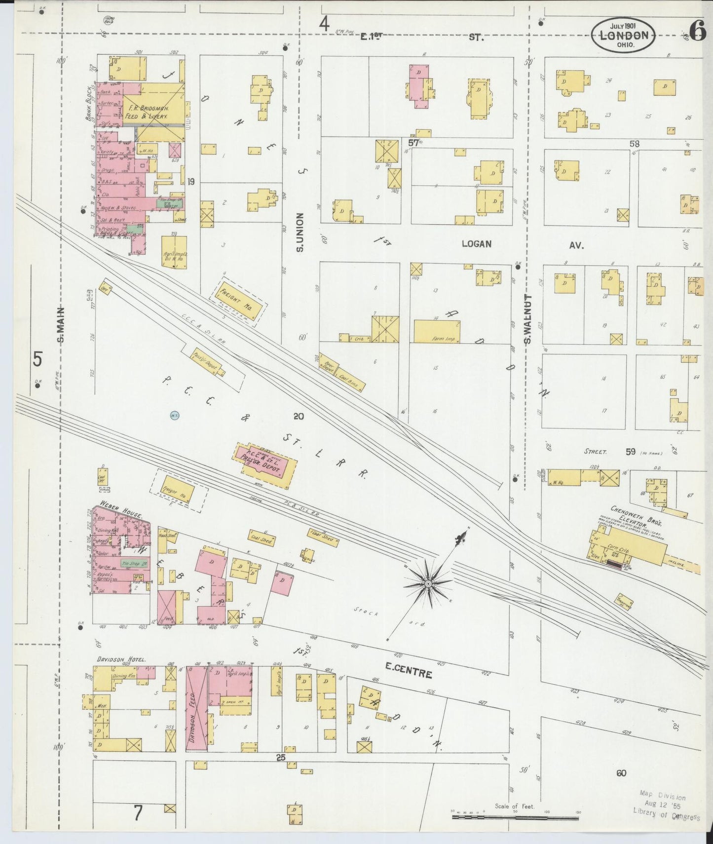 Sanborn Fire Insurance Map from London, Madison County, Ohio (1901), Sheet #0006 - Complete Map Set gallery image, historic Sanborn map, vintage wall art, Ohio Ohio