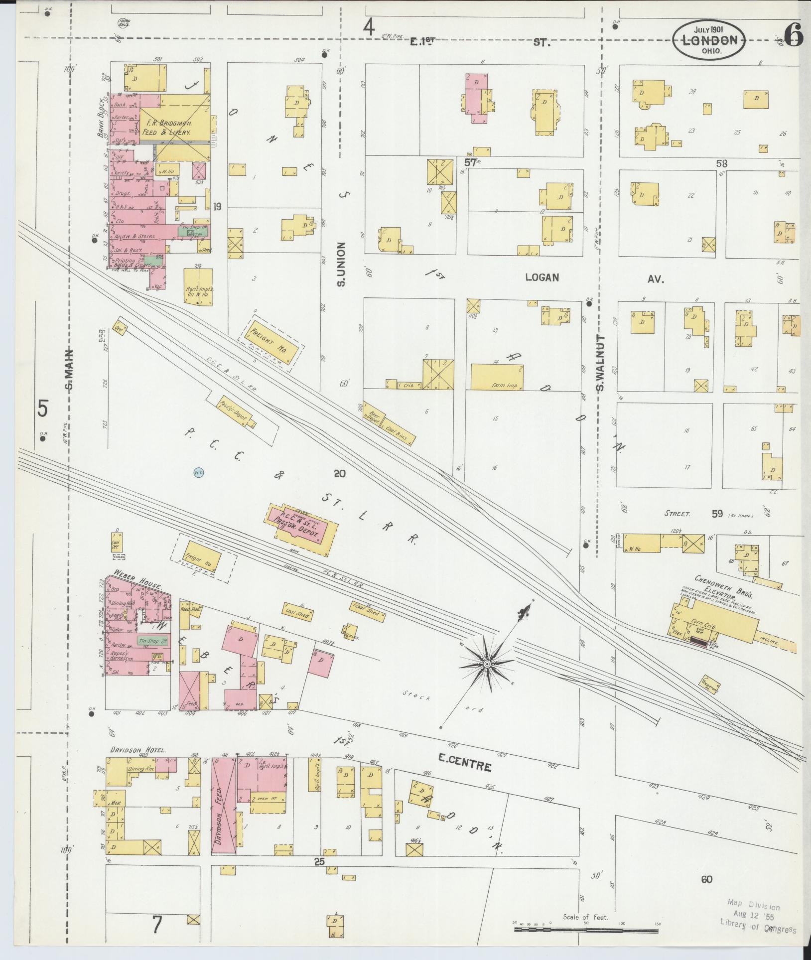 Sanborn Fire Insurance Map from London, Madison County, Ohio (1901), Sheet #0006 - Complete Map Set gallery image, historic Sanborn map, vintage wall art, Ohio Ohio