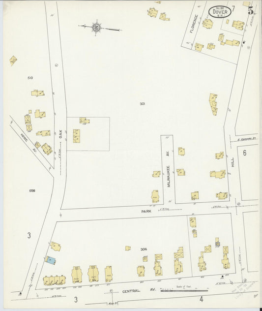 Sanborn Fire Insurance Map from Dover, Strafford County, New Hampshire (1912), Sheet #0005 - Historic Sanborn Fire Insurance Map Print, vintage old map wall art, antique decor, genealogy gift, New Hampshire New Hampshire map