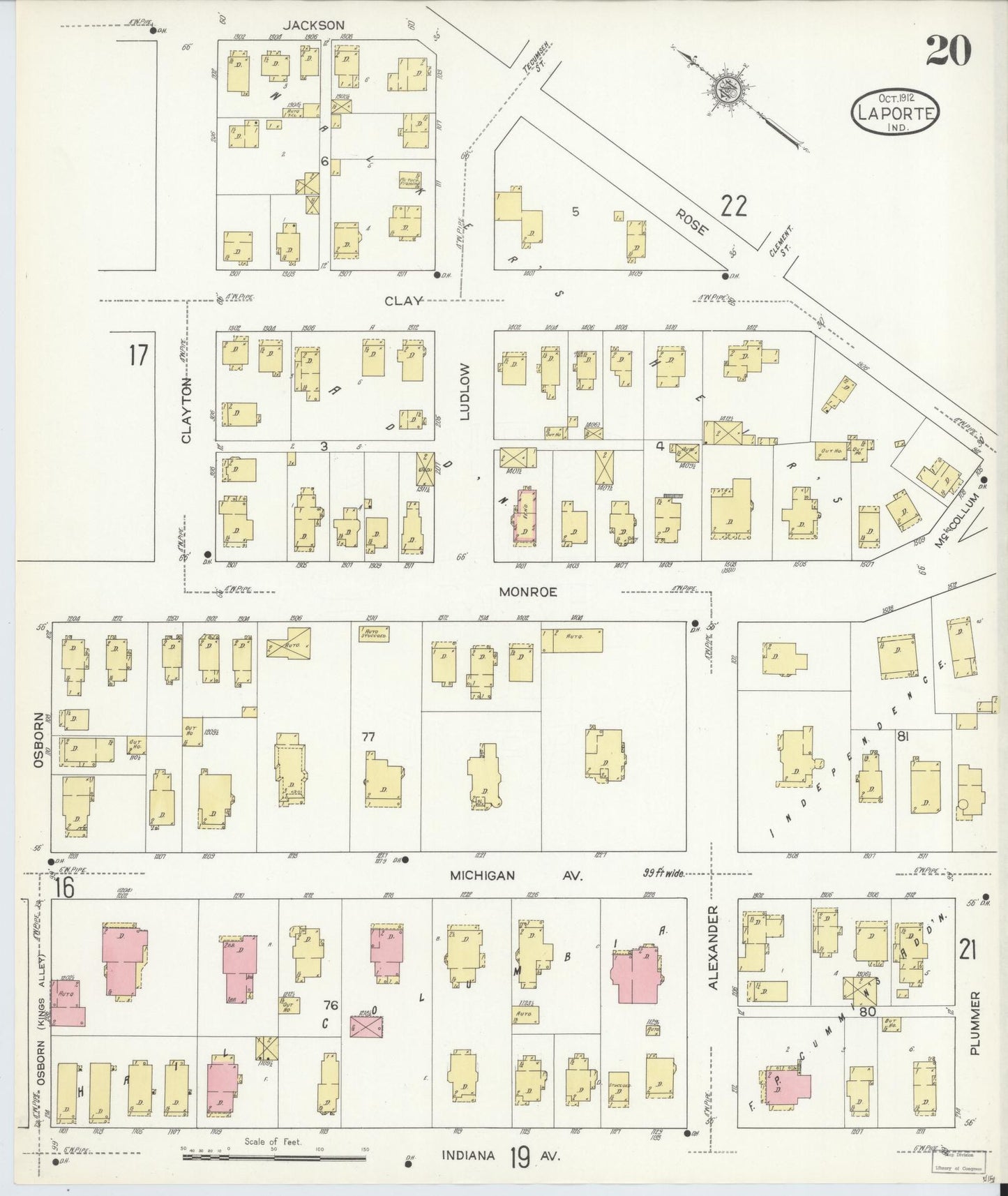 Sanborn Fire Insurance Map from La Porte, La Porte County, Indiana (1912), Sheet #0020 - Historic Sanborn Fire Insurance Map Print, vintage old map wall art, antique decor, genealogy gift, Indiana Indiana map