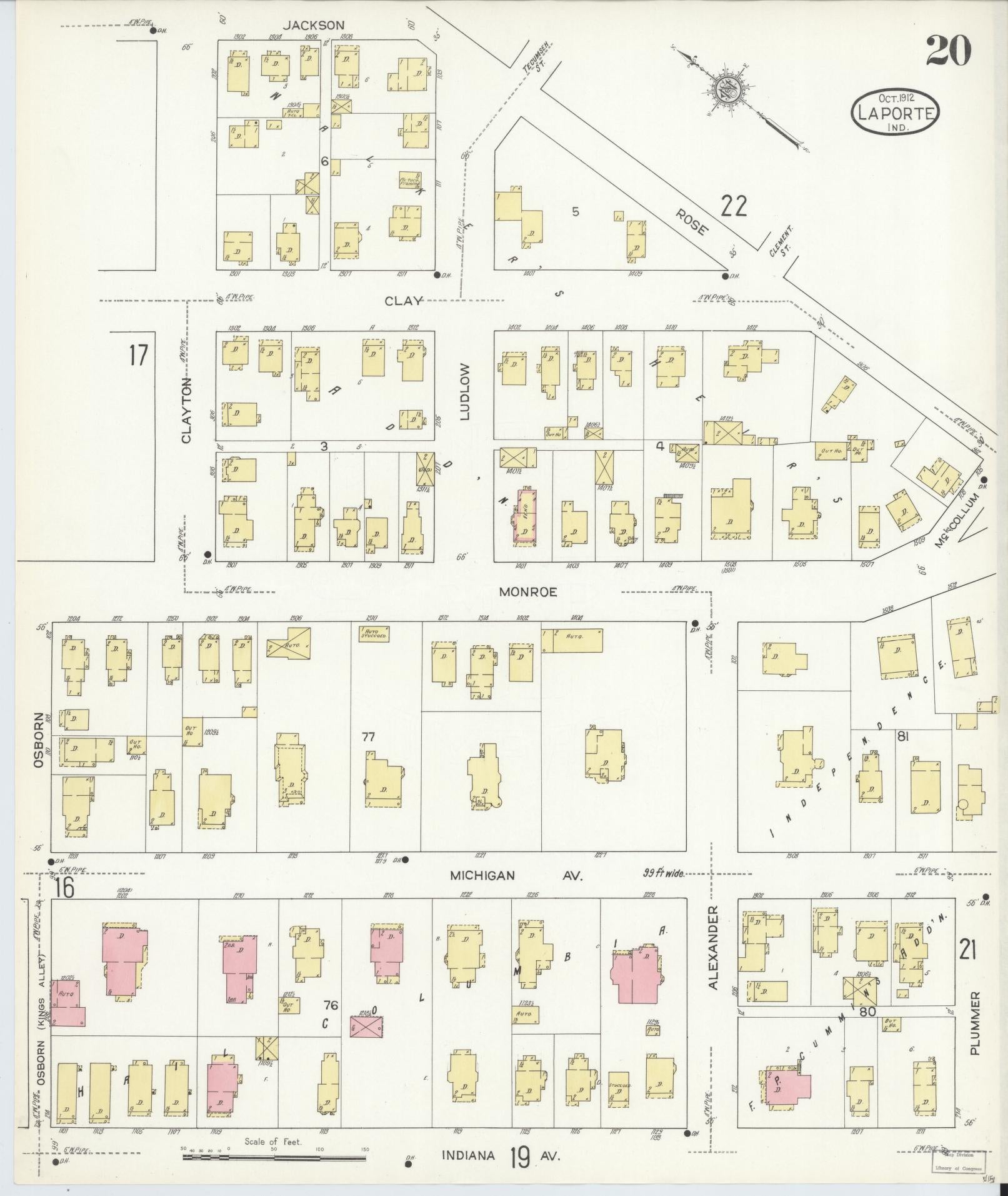 Sanborn Fire Insurance Map from La Porte, La Porte County, Indiana (1912), Sheet #0020 - Historic Sanborn Fire Insurance Map Print, vintage old map wall art, antique decor, genealogy gift, Indiana Indiana map