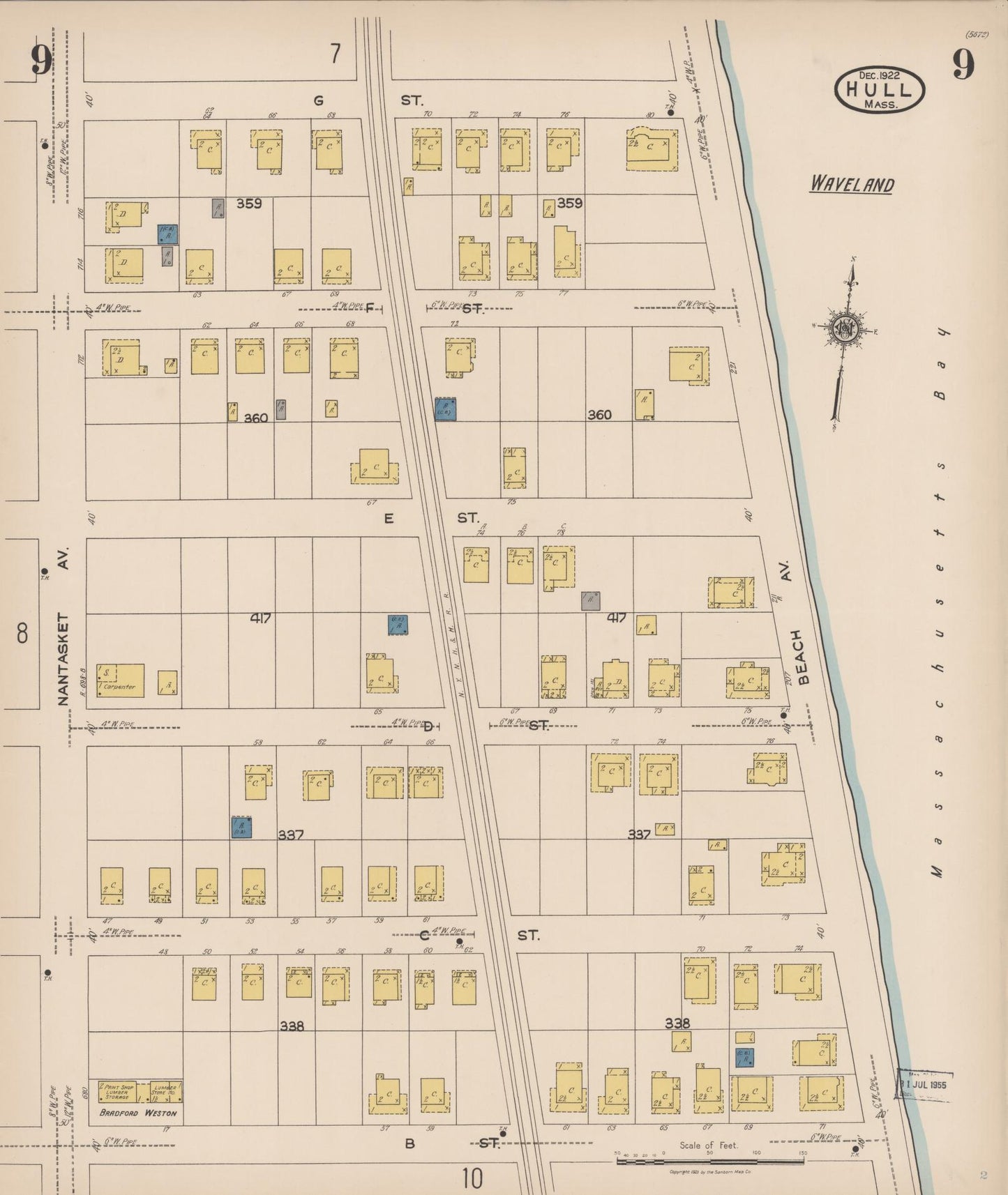 Sanborn Fire Insurance Map from Hull, Plymouth County, Massachusetts (1922), Sheet #0009 - Complete Map Set gallery image, historic Sanborn map, vintage wall art, Massachusetts Massachusetts