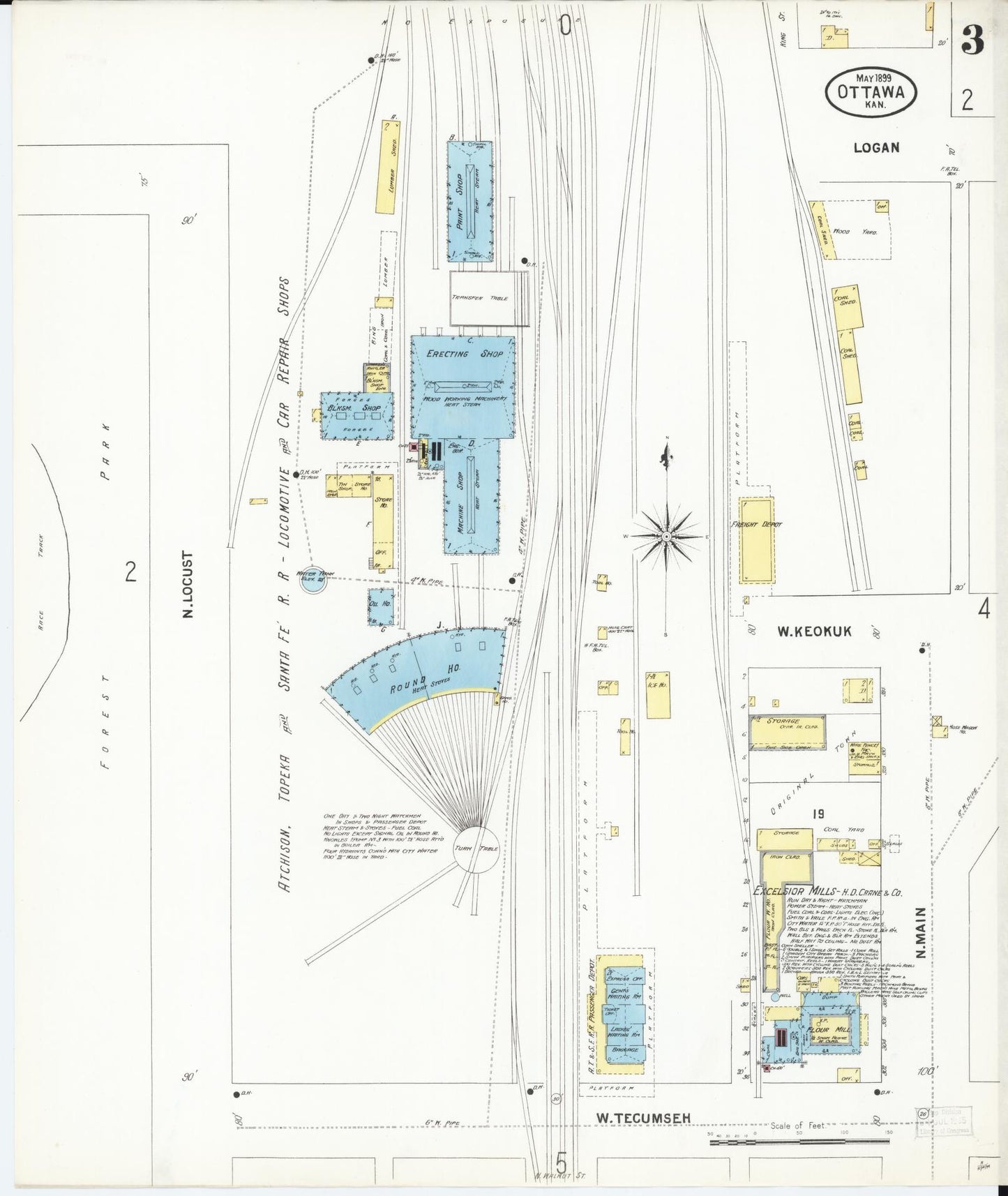 Sanborn Fire Insurance Map from Ottawa, Franklin County, Kansas (1899), Sheet #0003 - Complete Map Set gallery image, historic Sanborn map, vintage wall art, Kansas Kansas