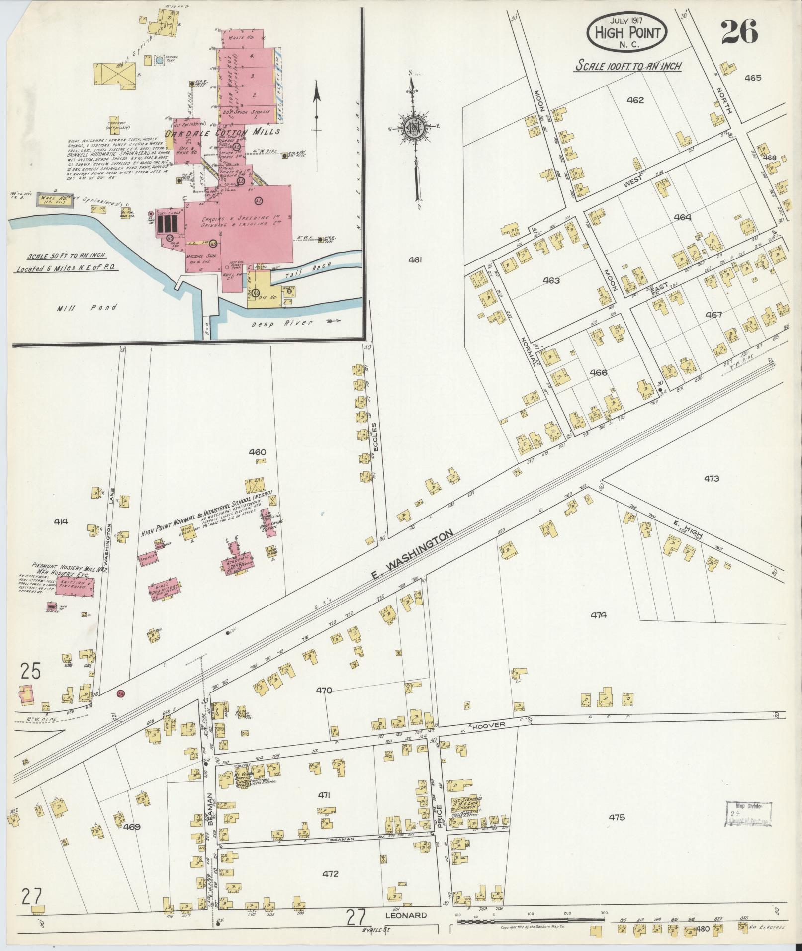 Sanborn Fire Insurance Map from High Point, Guilford County, North Carolina (1917), Sheet #0026 - Complete Map Set gallery image, historic Sanborn map, vintage wall art, North Carolina North Carolina
