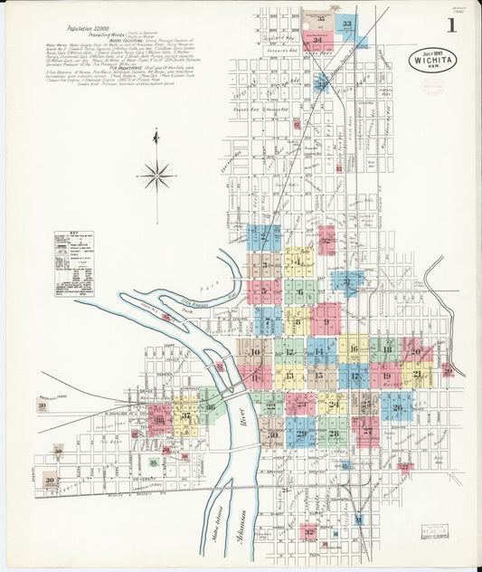 Sanborn Fire Insurance Map from Wichita, Sedgwick County, Kansas (1897), Sheet #0001 - Complete Map Set gallery image, historic Sanborn map, vintage wall art, Kansas Kansas