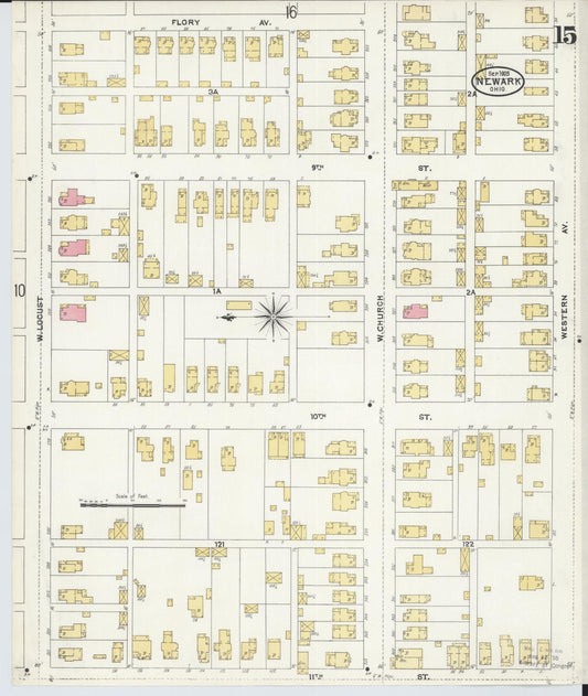 Sanborn Fire Insurance Map from Newark, Licking County, Ohio (1905), Sheet #0015 - Historic Sanborn Fire Insurance Map Print, vintage old map wall art, antique decor, genealogy gift, Ohio Ohio map