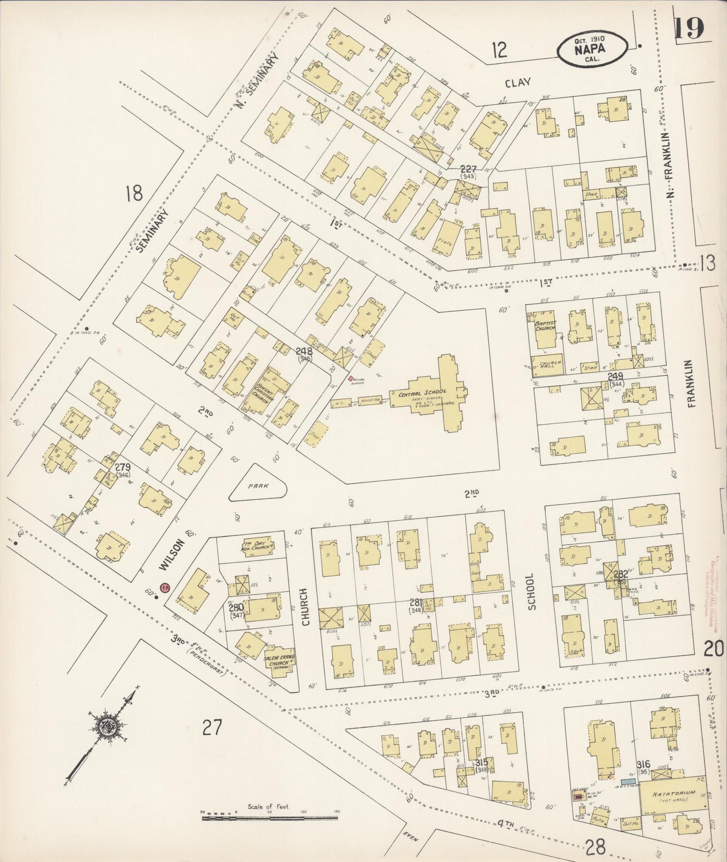 Sanborn Fire Insurance Map from Napa, Napa County, California (1910), Sheet #0019 - Complete Map Set gallery image, historic Sanborn map, vintage wall art, California California