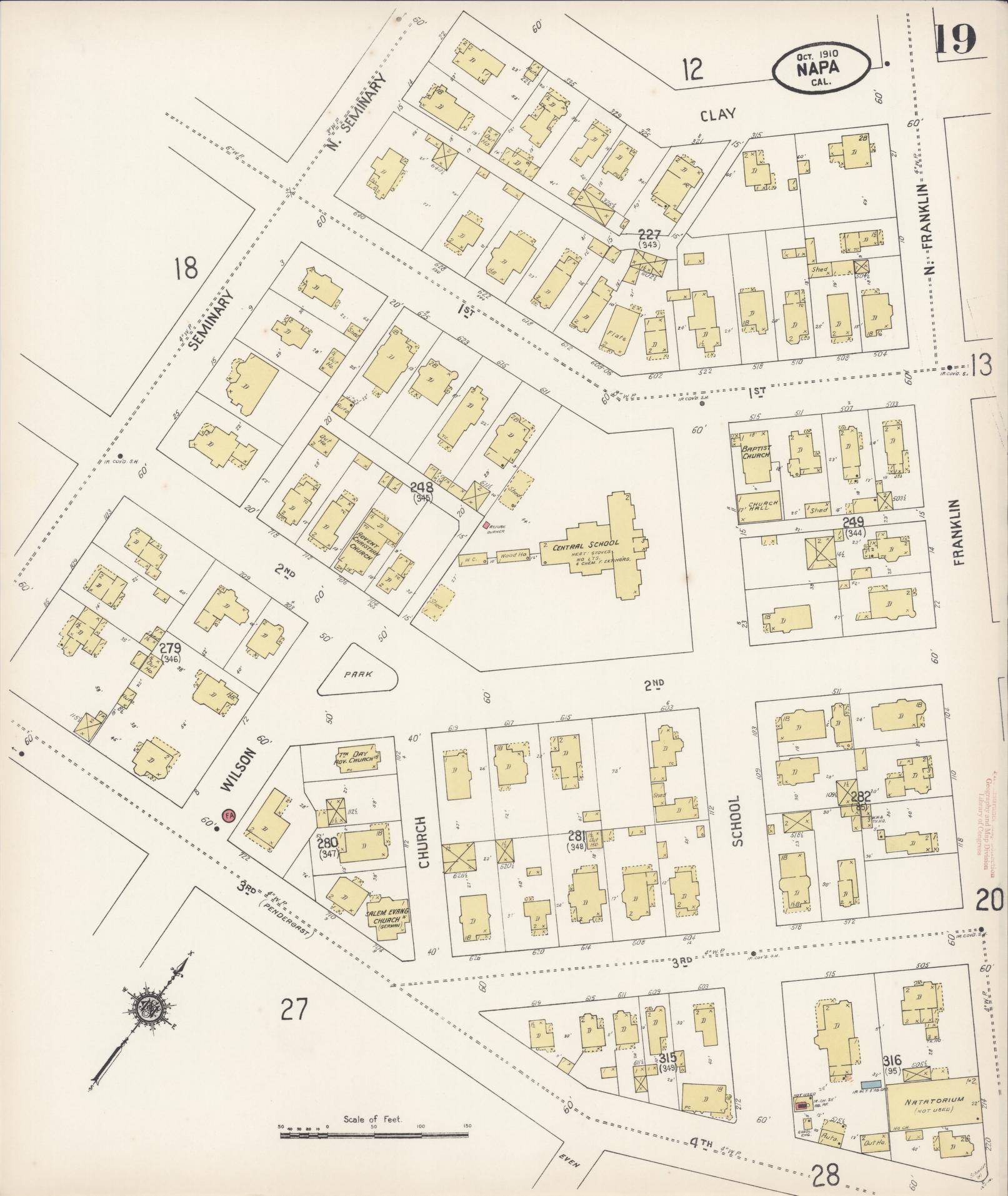 Sanborn Fire Insurance Map from Napa, Napa County, California (1910), Sheet #0019 - Complete Map Set gallery image, historic Sanborn map, vintage wall art, California California