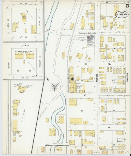Sanborn Fire Insurance Map from Alexandria, Rapides Parish, Louisiana (1900), Sheet #0005 - Historic Sanborn Fire Insurance Map Print, vintage old map wall art, antique decor, genealogy gift, Louisiana Louisiana map