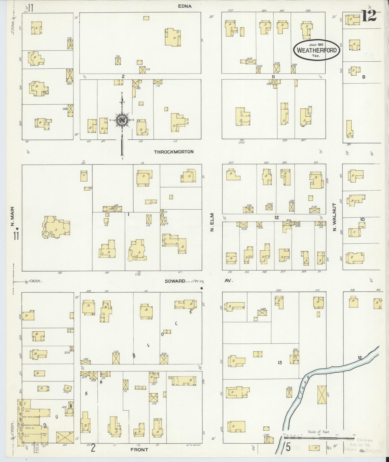 Sanborn Fire Insurance Map from Weatherford, Parker County, Texas (1910), Sheet #0012 - Historic Sanborn Fire Insurance Map Print, vintage old map wall art, antique decor, genealogy gift, Texas Texas map