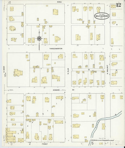 Sanborn Fire Insurance Map from Weatherford, Parker County, Texas (1910), Sheet #0012 - Historic Sanborn Fire Insurance Map Print, vintage old map wall art, antique decor, genealogy gift, Texas Texas map