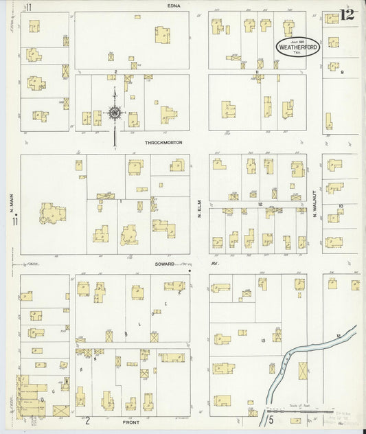 Sanborn Fire Insurance Map from Weatherford, Parker County, Texas (1910), Sheet #0012 - Historic Sanborn Fire Insurance Map Print, vintage old map wall art, antique decor, genealogy gift, Texas Texas map