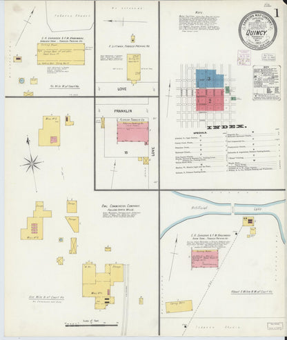 Sanborn Fire Insurance Map from Quincy, Gadsden County, Florida (1903), Sheet #0001 - Historic Sanborn Fire Insurance Map Print, vintage old map wall art, antique decor, genealogy gift, Florida Florida map