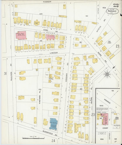 Sanborn Fire Insurance Map from Passaic, Passaic County, New Jersey (1903), Sheet #0022 - Historic Sanborn Fire Insurance Map Print, vintage old map wall art, antique decor, genealogy gift, New Jersey New Jersey map