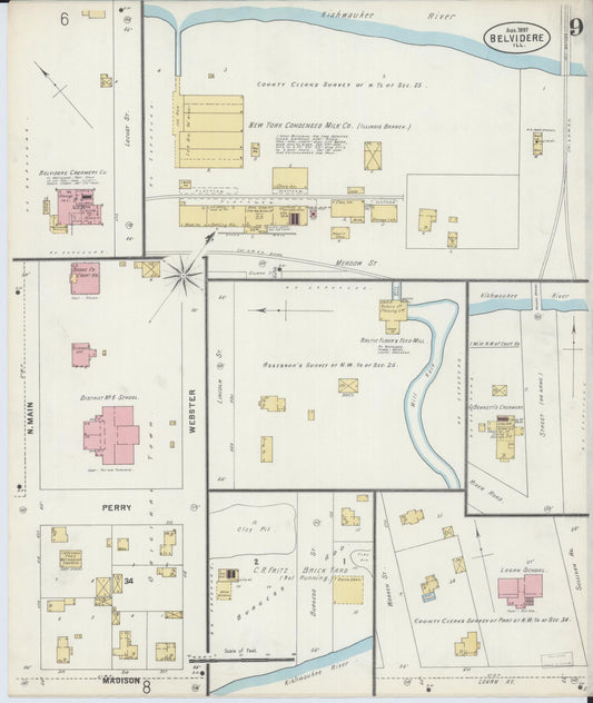 Sanborn Fire Insurance Map from Belvidere, Boone County, Illinois (1897), Sheet #0009 - Historic Sanborn Fire Insurance Map Print, vintage old map wall art, antique decor, genealogy gift, Illinois Illinois map