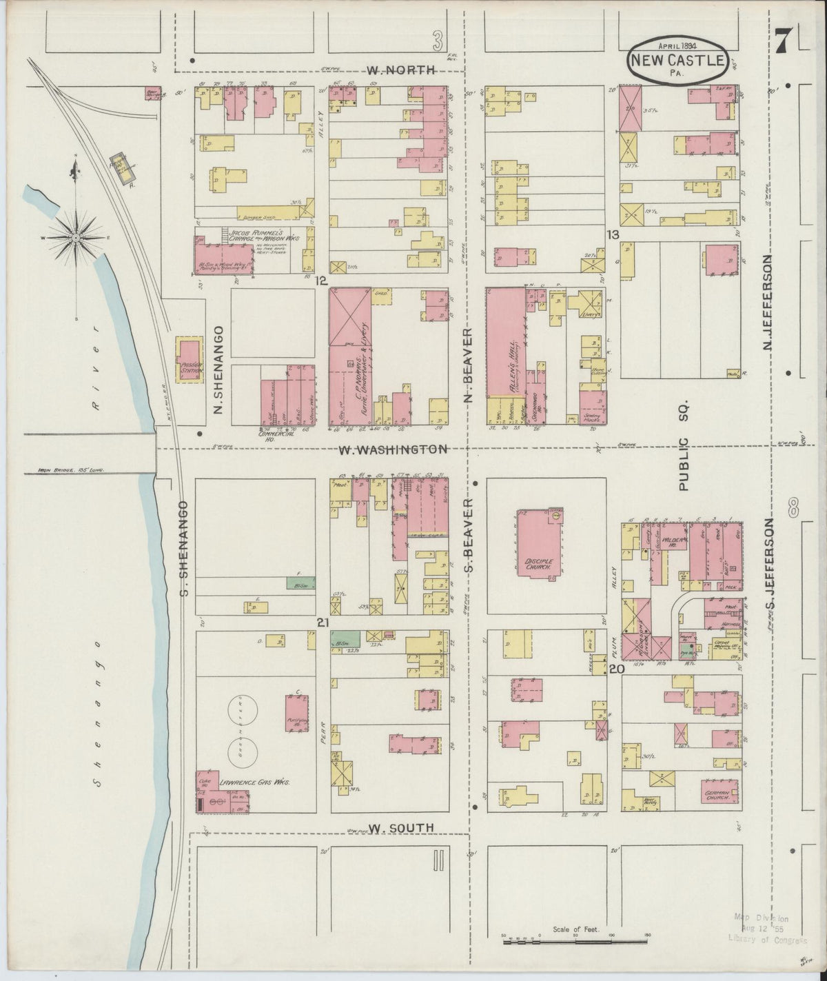 Sanborn Fire Insurance Map from New Castle, Lawrence County, Pennsylvania (1894), Sheet #0007 - Complete Map Set gallery image, historic Sanborn map, vintage wall art, Pennsylvania Pennsylvania