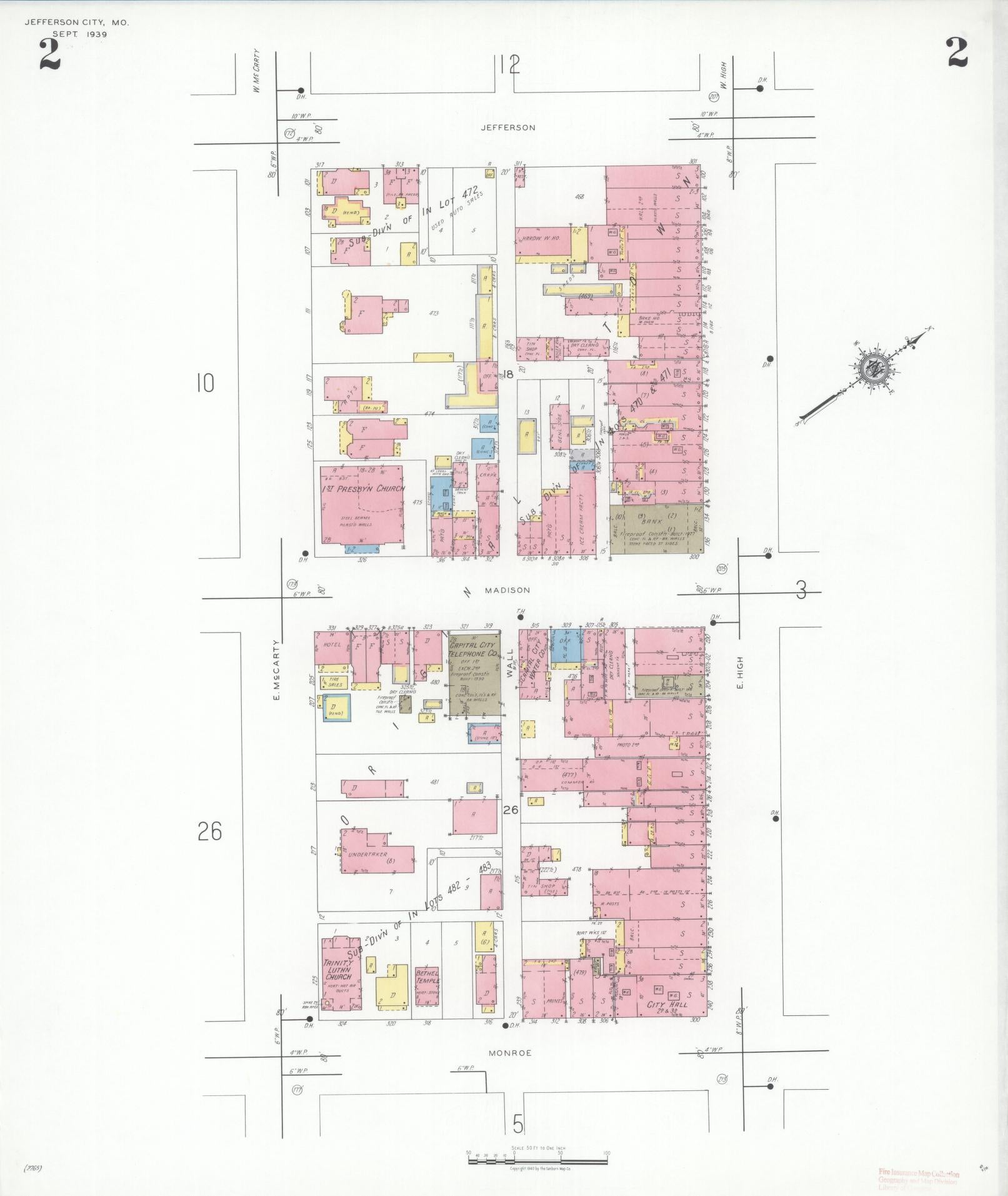 Sanborn Fire Insurance Map from Jefferson City, Cole County, Missouri (1939), Sheet #0002 - Complete Map Set gallery image, historic Sanborn map, vintage wall art, Missouri Missouri